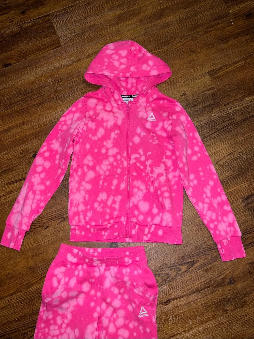 Reebok Active Pink Tie Dye Hoodie & Sweatpants Matching Set Kids Size M/L